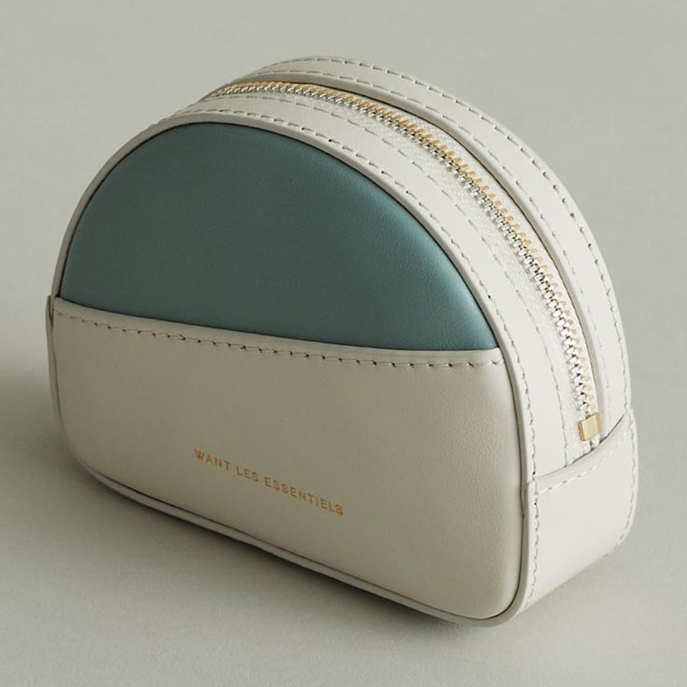 MWant Les Essentiels Luka Half Moon Leather Small Pouch Belt Bag, White/Blue